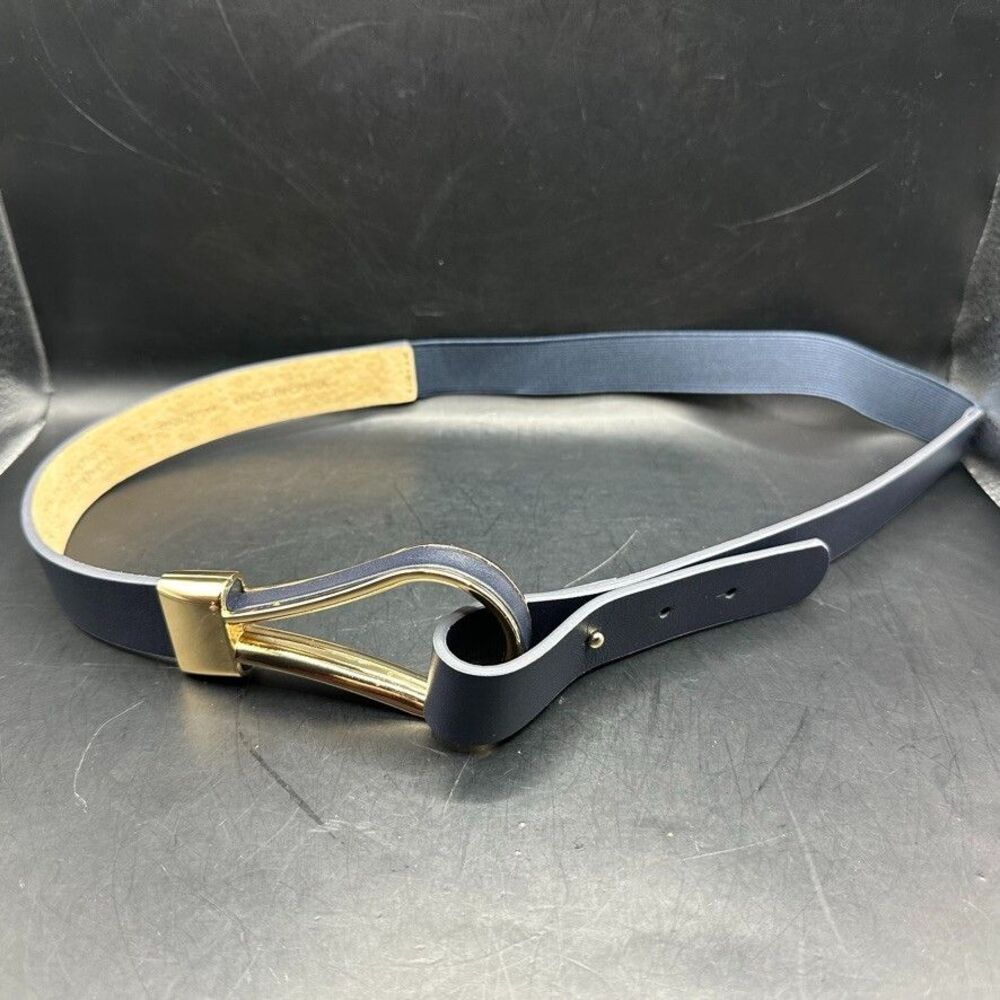 Chicos Women Blue Genuine Leather Belt Thin Medium Elastic Back Hook Loop Buckle